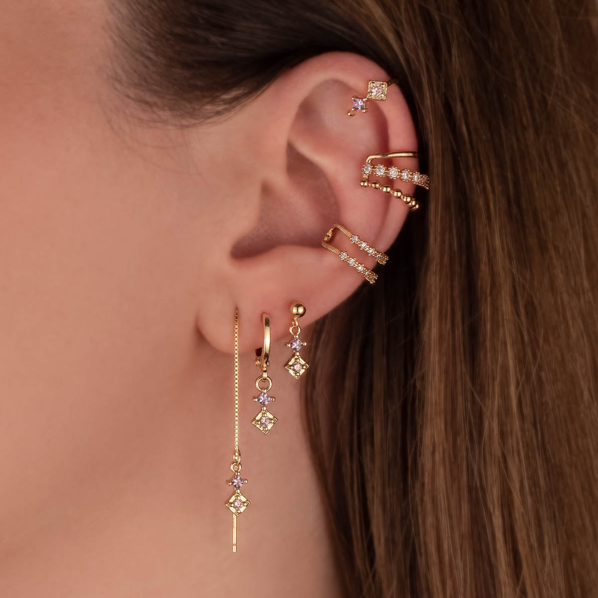 Mabel Pink and Purple Zircon Huggie Earrings