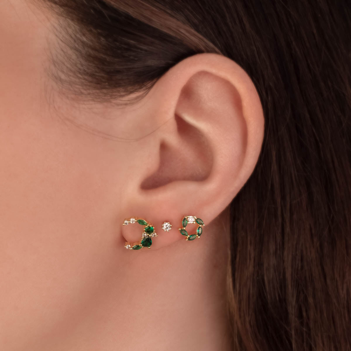 Mahina Moon Green and White Zircon Studs