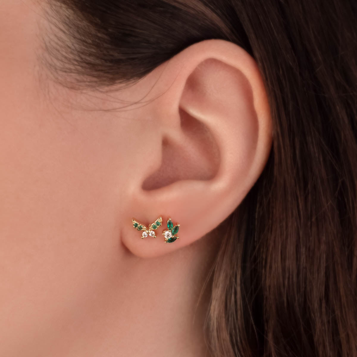 Navi Butterfly Green and White Zircon Studs