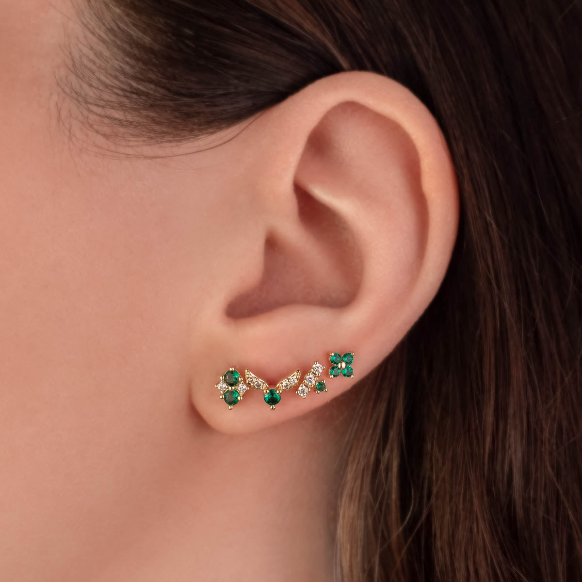 Ashanti Green and White Zircon Stainless Steel Ball Studs
