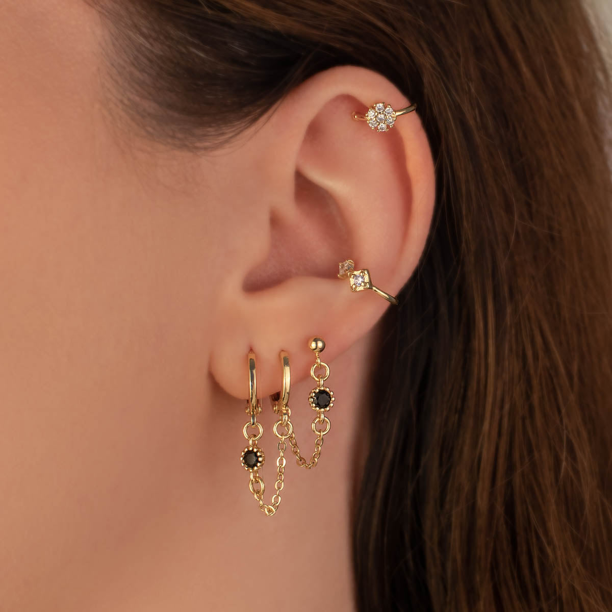 Alexandra Black Zircon Huggie Chain Earring