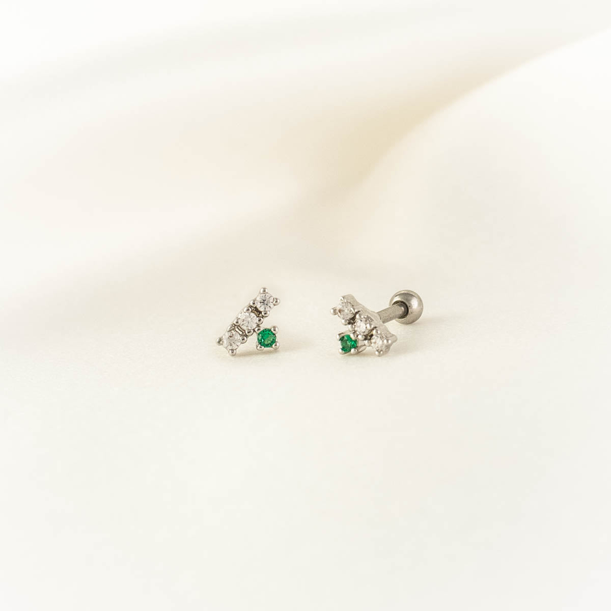 Ashanti Green and White Zircon Stainless Steel Ball Studs