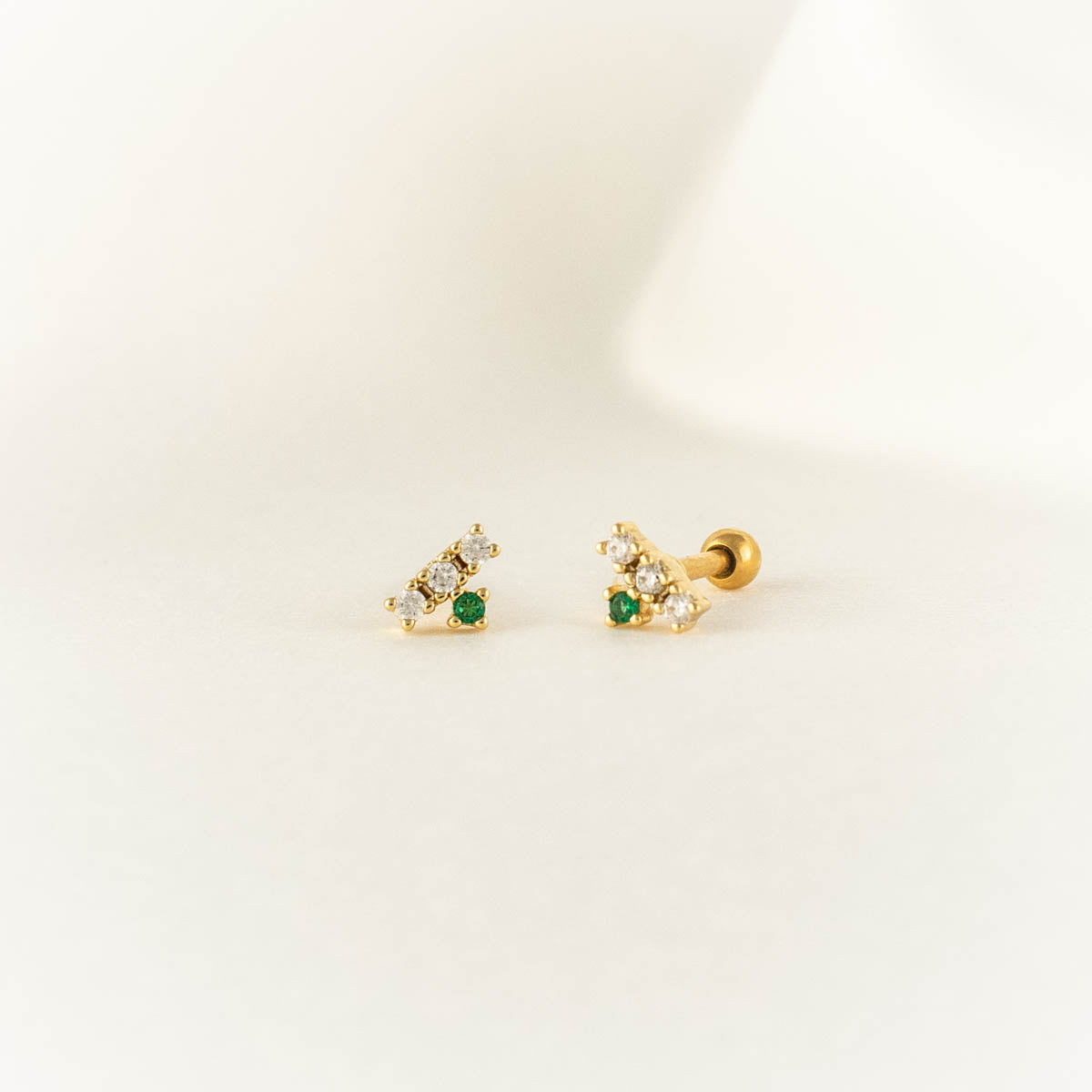 Ashanti Green and White Zircon Stainless Steel Ball Studs