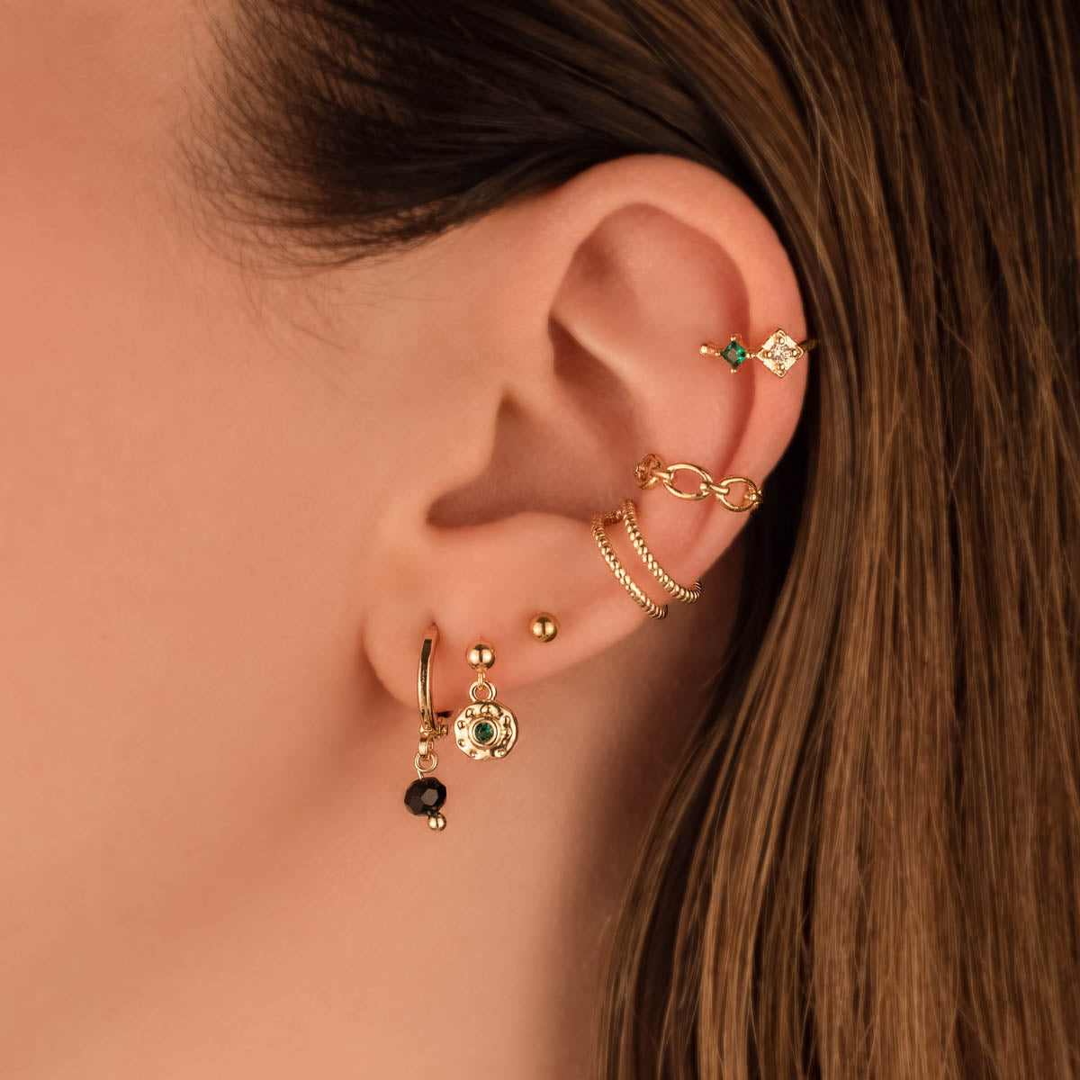 Black Crystal Huggie Earrings
