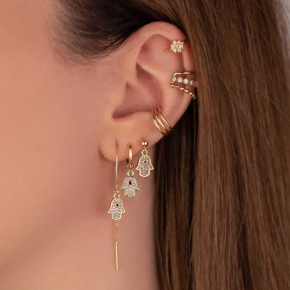 Dealla Hamsa Zircon Huggie Earrings