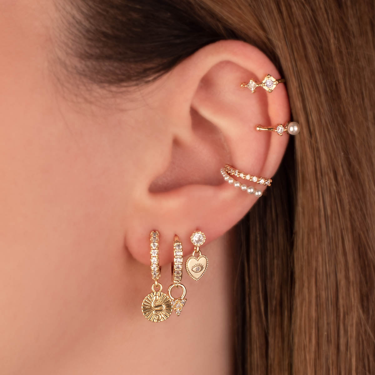 Valerie Evil Eye Heart White Zircon Embellished Stud Earrings