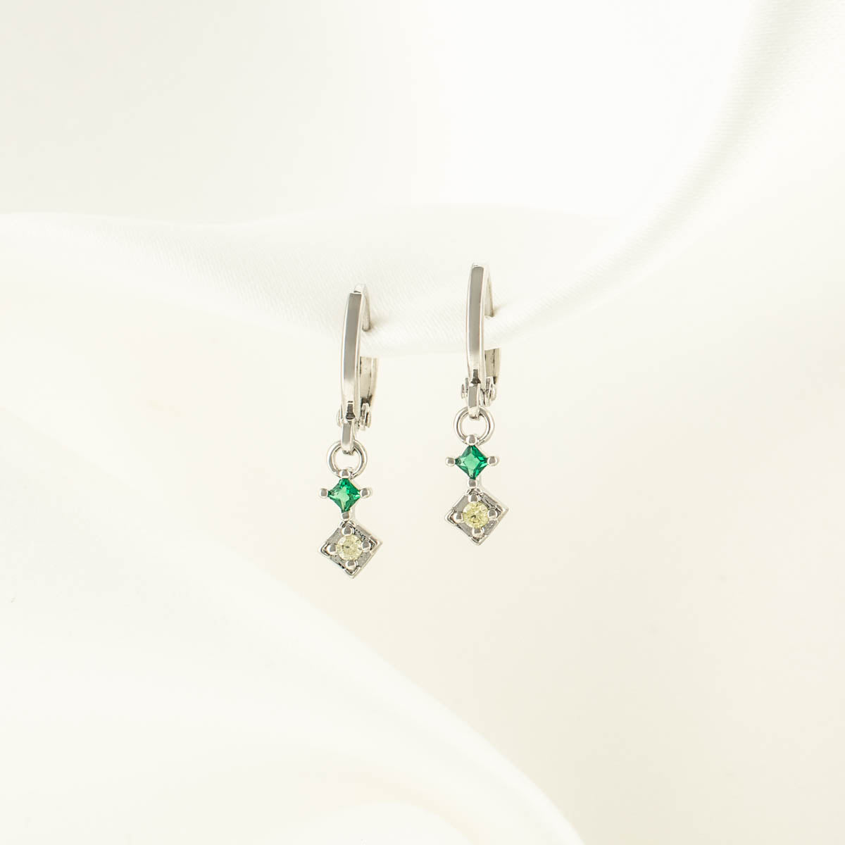 Hazel Yellow and Green Zircon Huggie Earrings