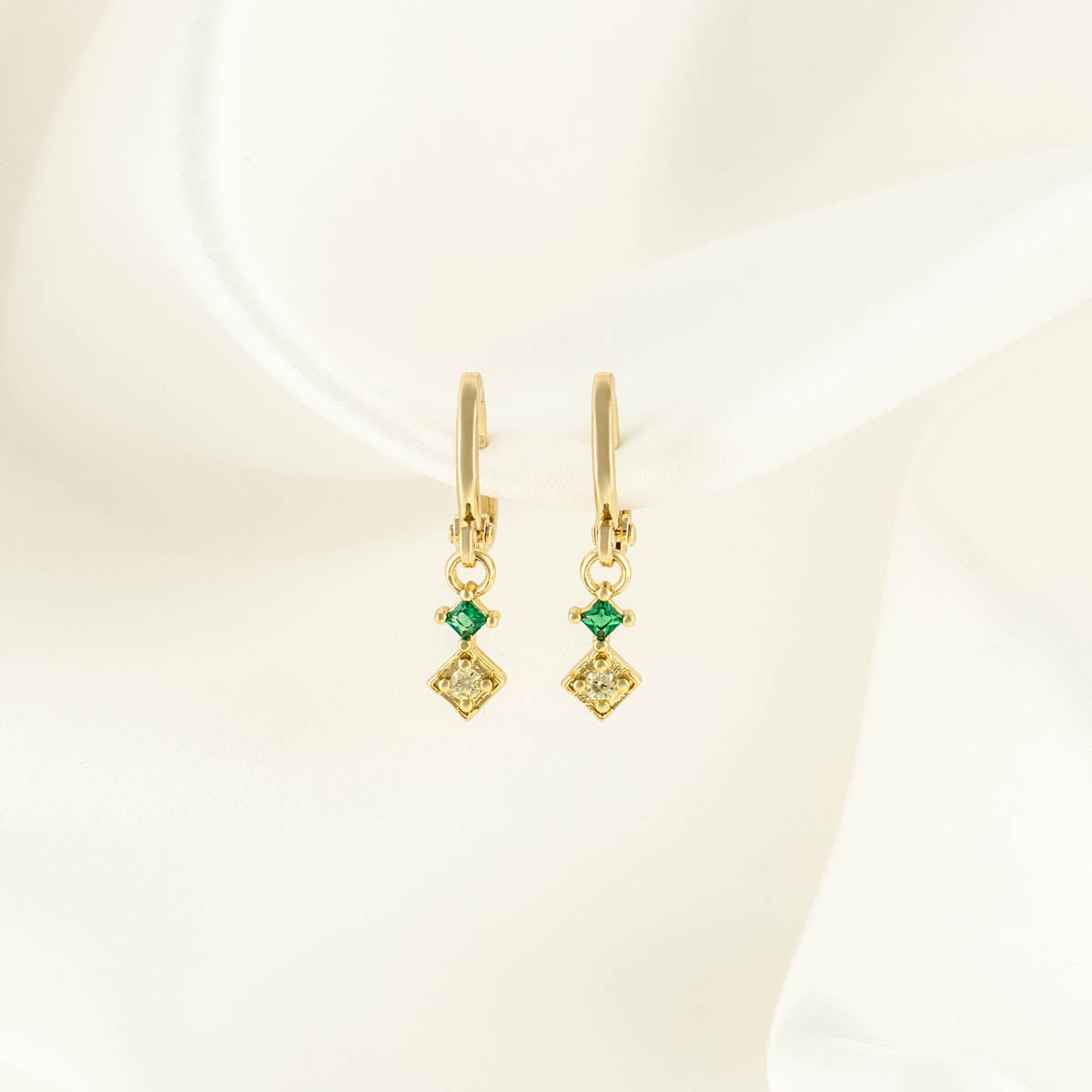 Hazel Yellow and Green Zircon Huggie Earrings