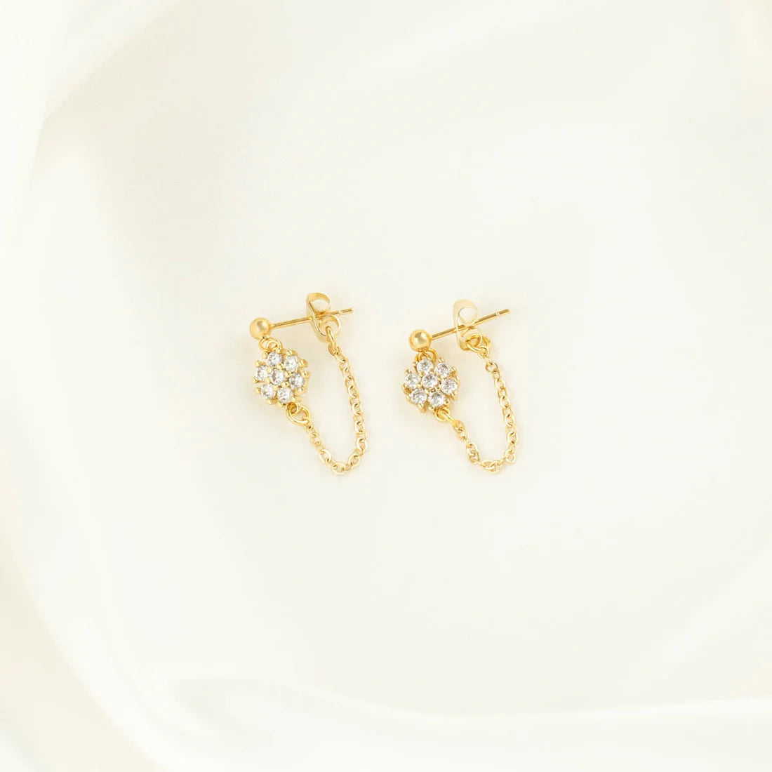Florance White Zircon Flower Stud Chain