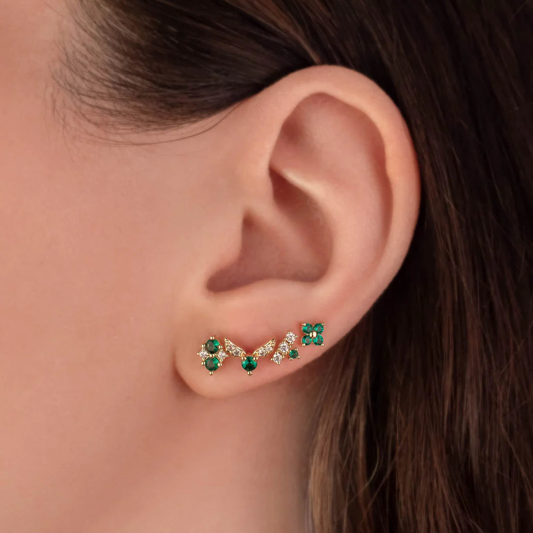 Ashanti Green & White Zircon Stainless Steel Ball Cartilage Stud (1pc)