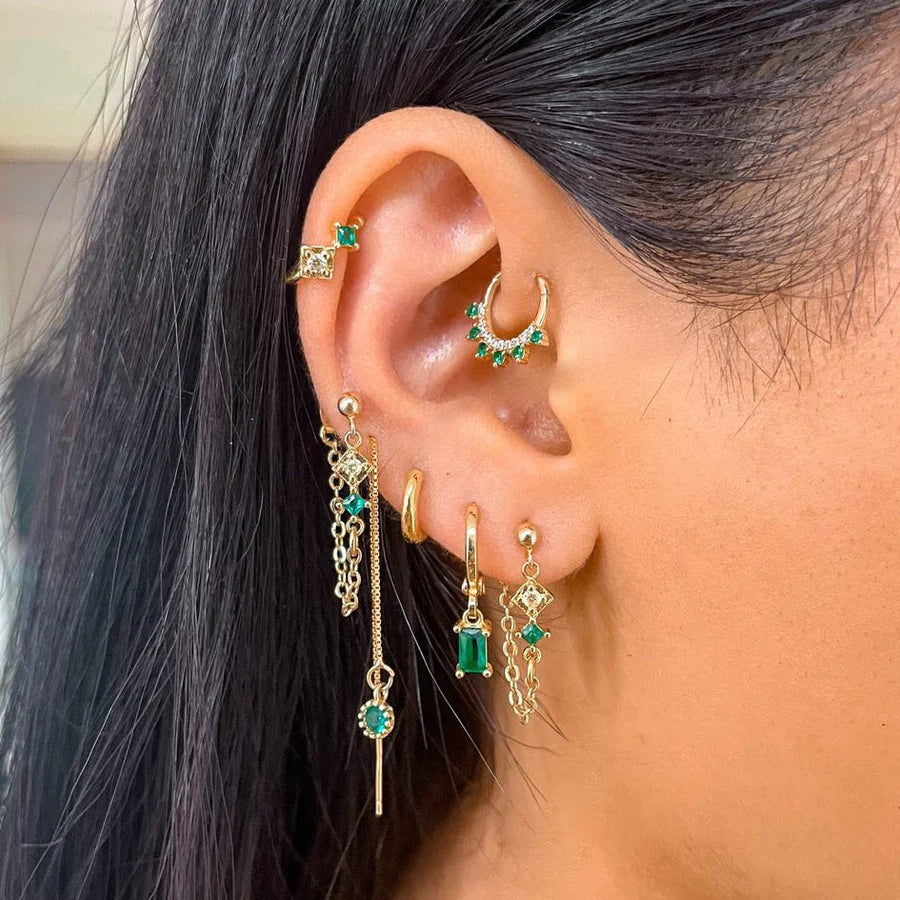Fern Green & White Zircon Septum Nose Ring/ Daith Earring