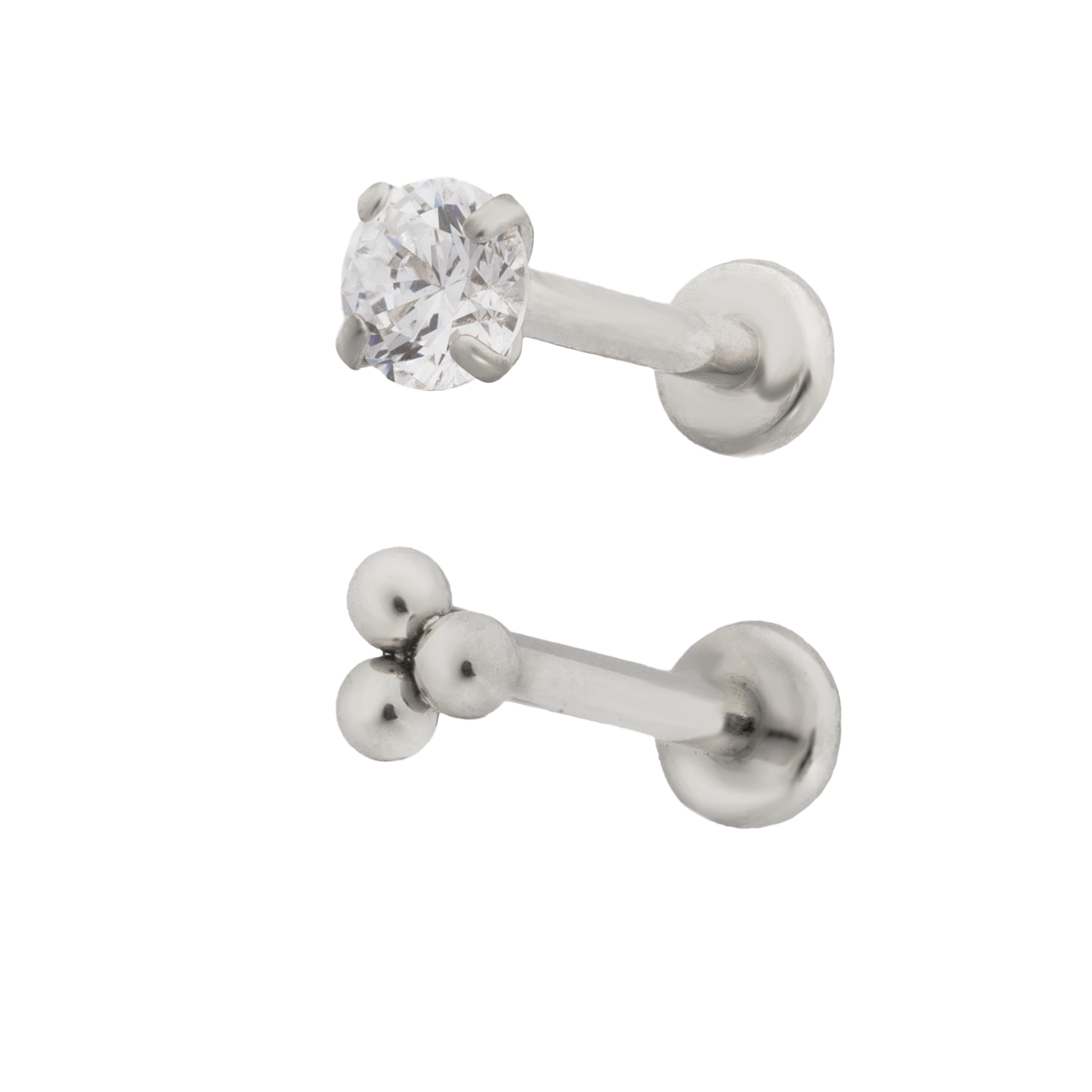 Flatback 3mm CZ & Ball Trio Twin Pack SS