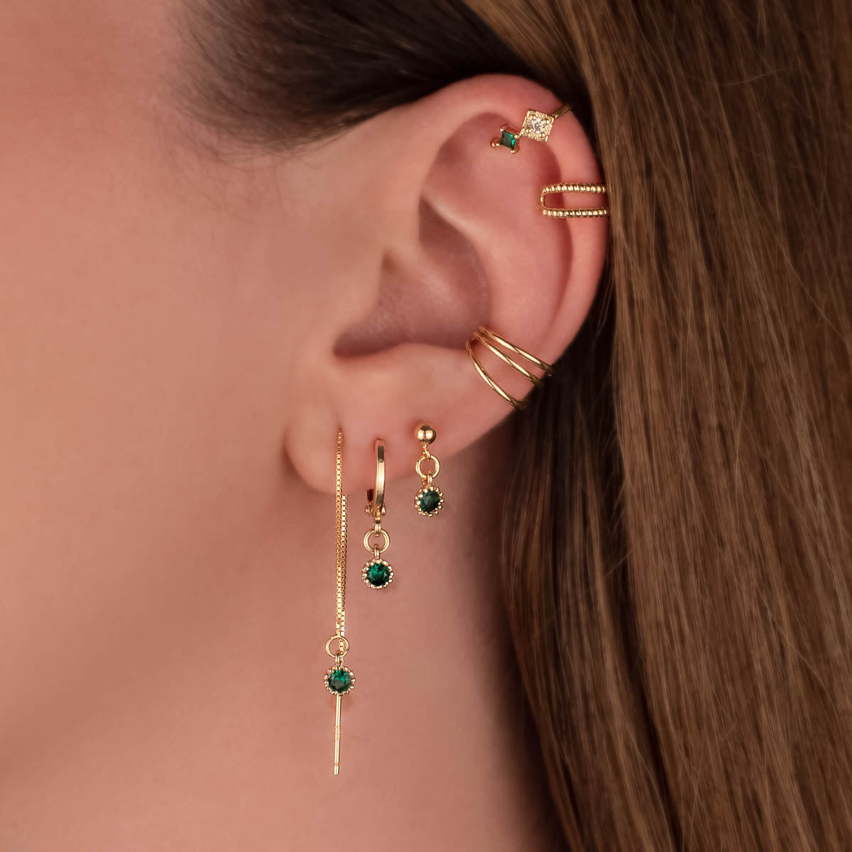 Natalia Green Zircon Huggie Earrings