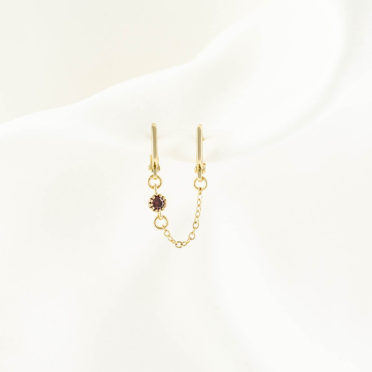 Jolie Red Zircon Huggie Chain Earring