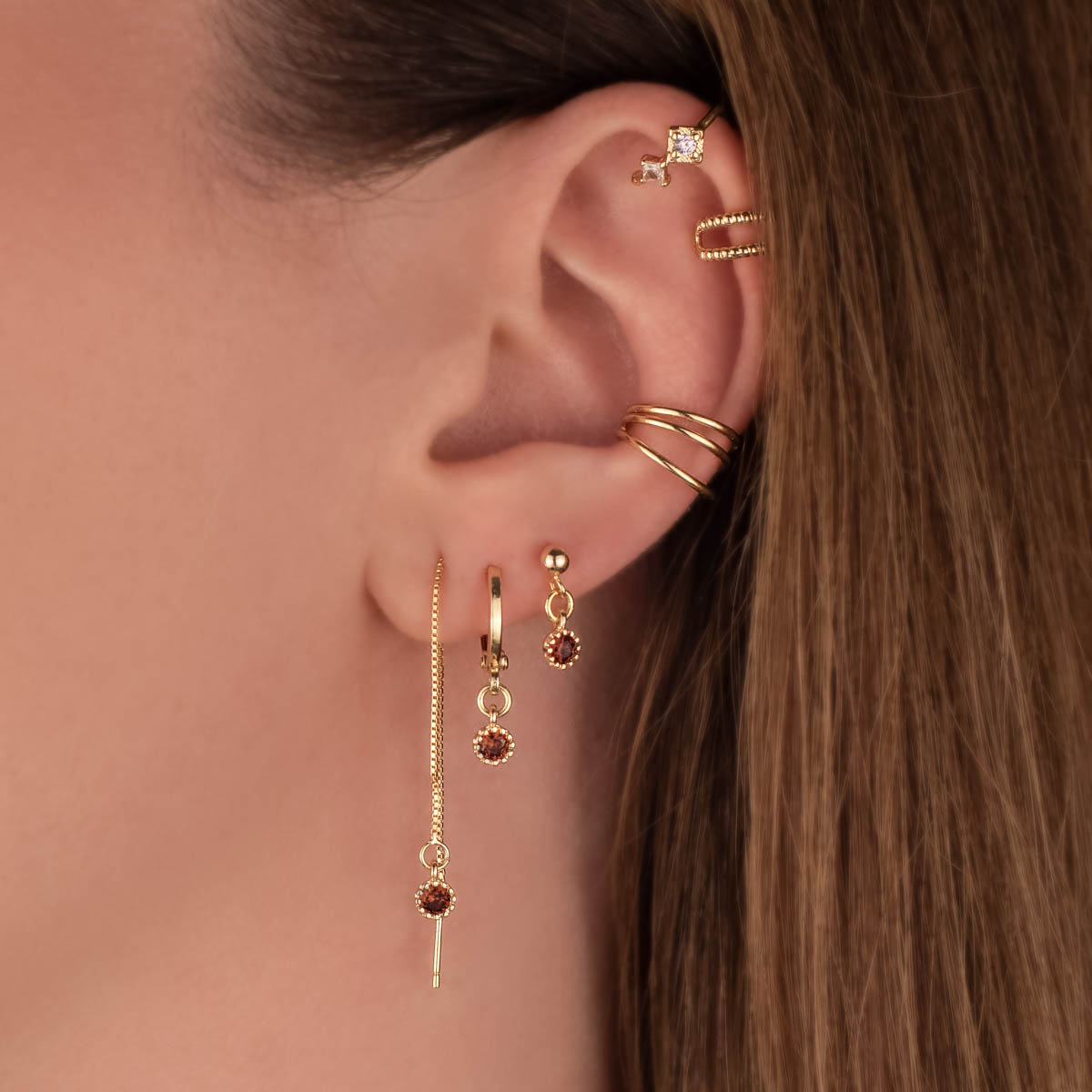 Jolie Red Zircon Huggie Earrings