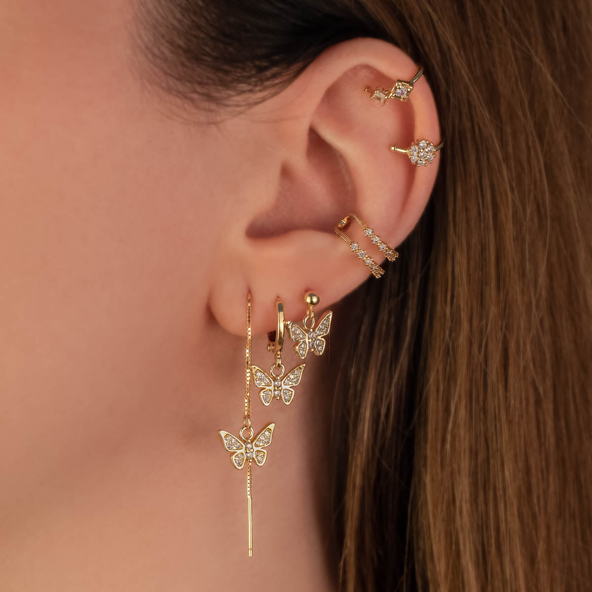 Kimi Butterfly White Zircon Huggie Earrings