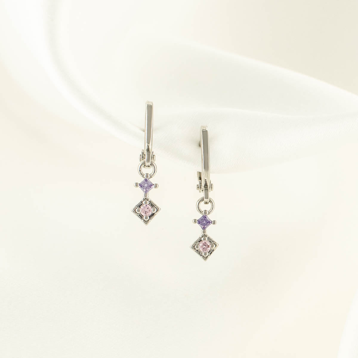Mabel Pink and Purple Zircon Huggie Earrings