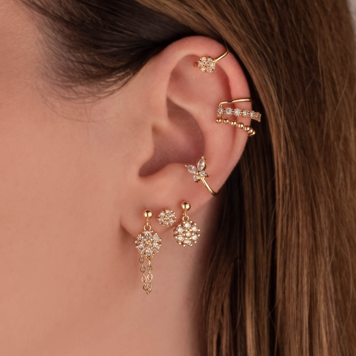 Olive Topaz Zircon Flower Ear Cuff