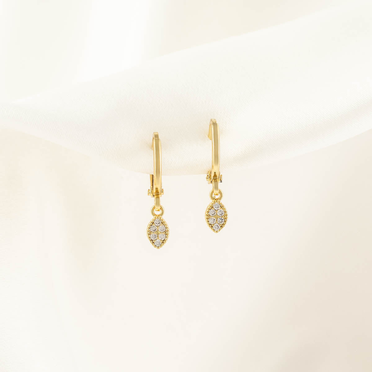 Phyllis Leaf White Zircon Huggie Earrings