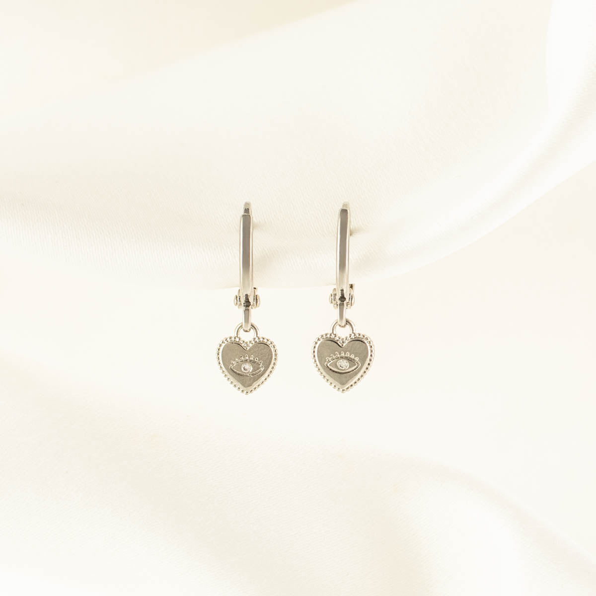 Valerie Evil Eye Heart White Zircon Huggie Earrings