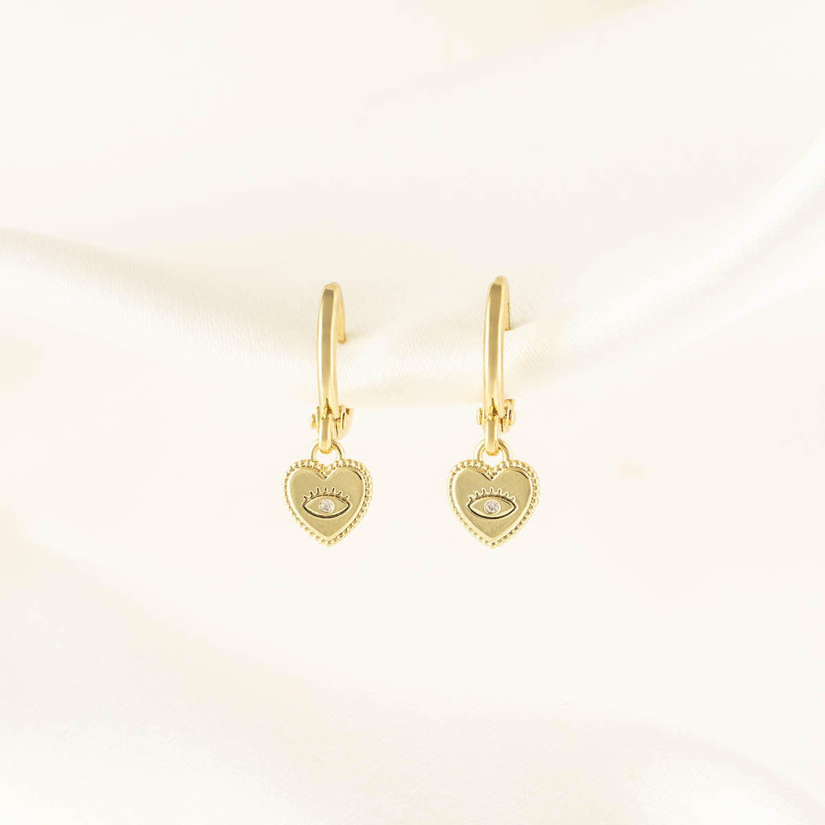 Valerie Evil Eye Heart White Zircon Huggie Earrings