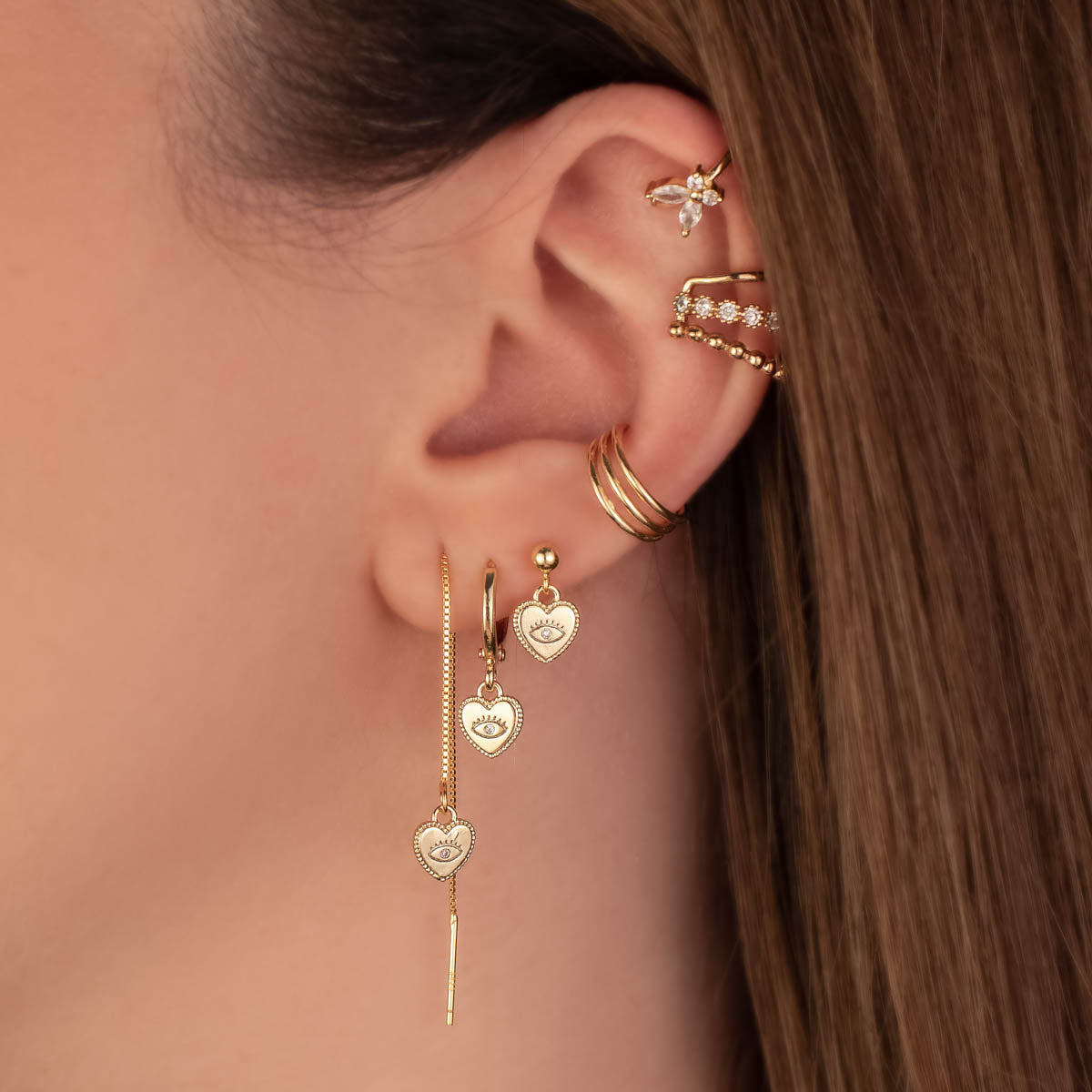 Valerie Evil Eye Heart White Zircon Huggie Earrings