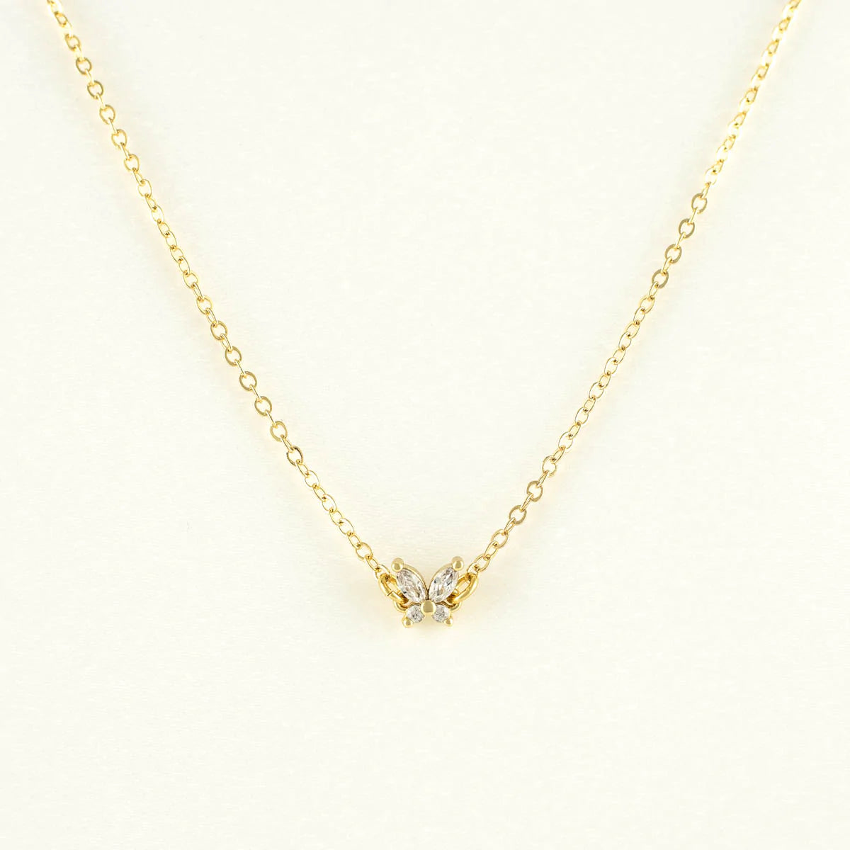 Gwendolyn White Zircon Butterfly Necklace