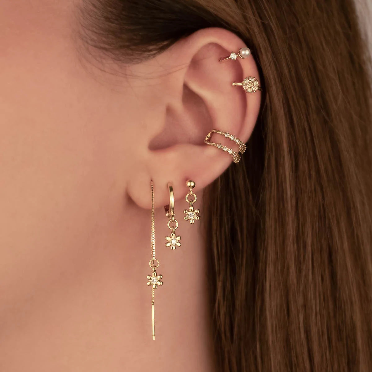 Kalina Flower White Zircon Huggie Earrings