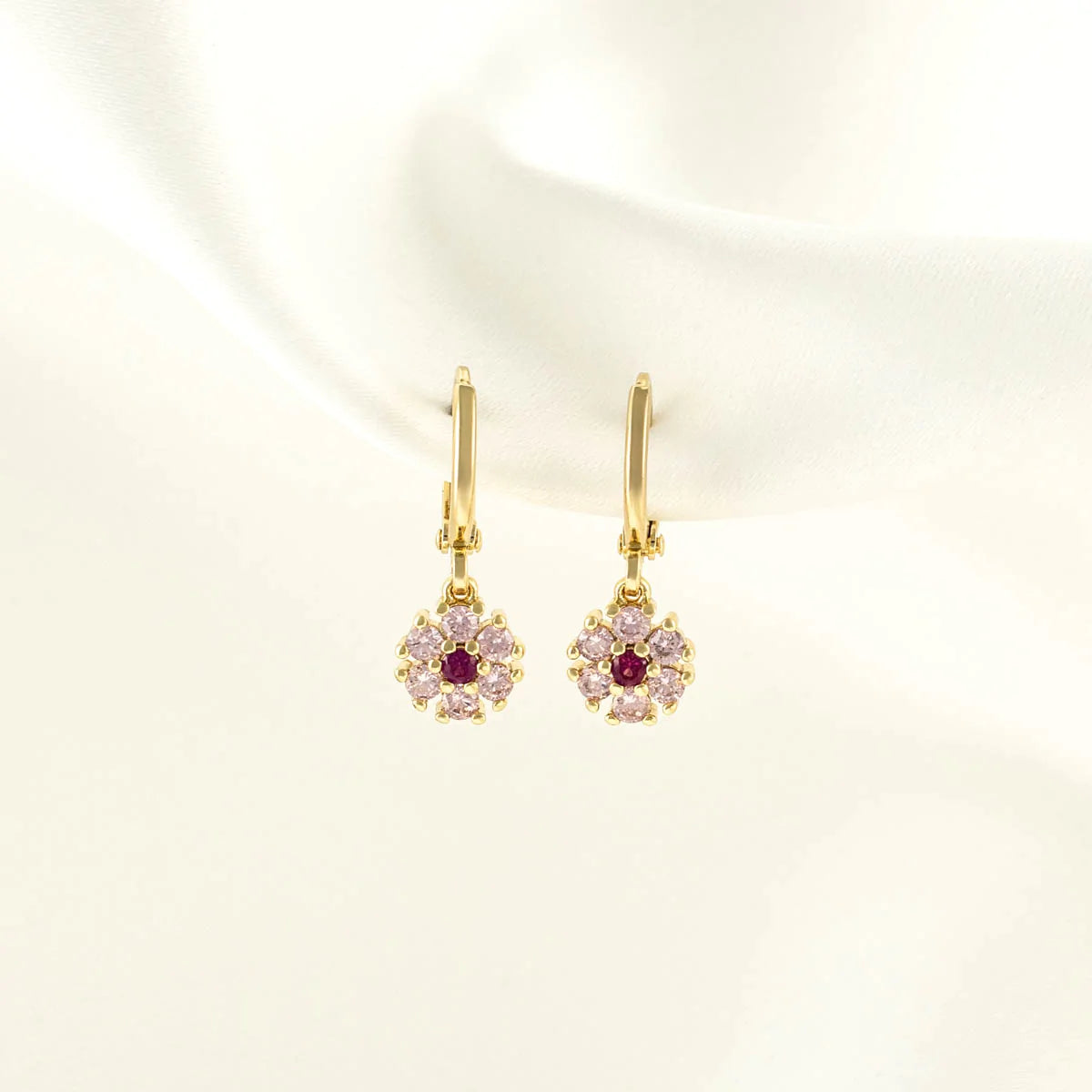 Myra Pink Zircon Flower Huggie Earrings