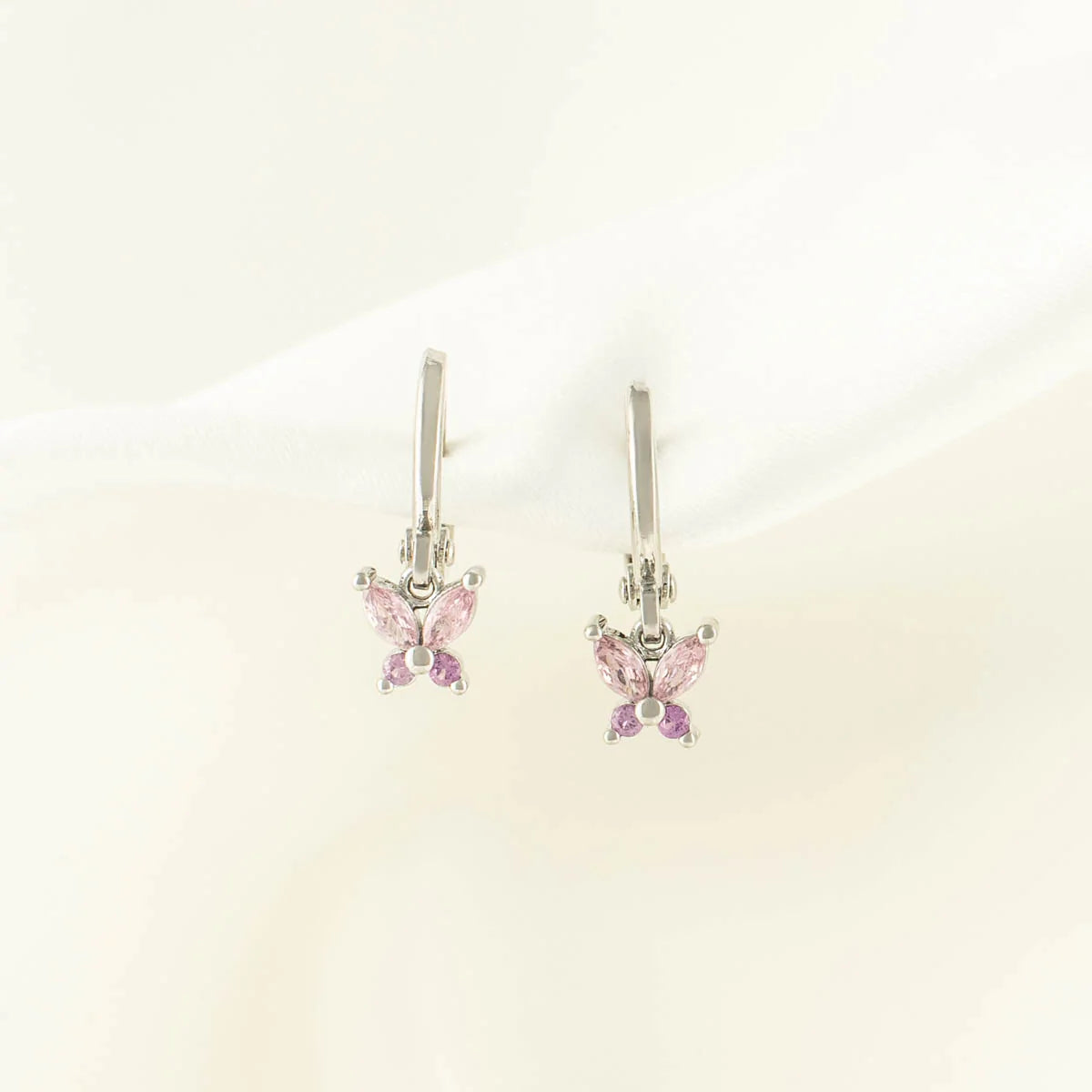 Sallie Pink Zircon Butterfly Huggie Earrings