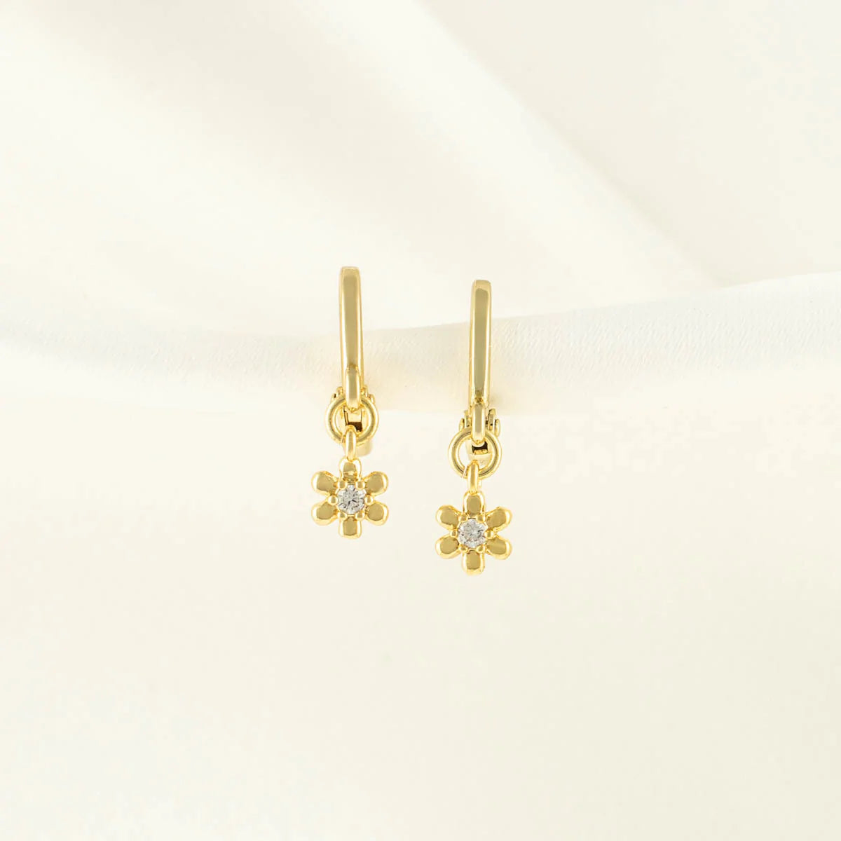 Kalina Flower White Zircon Huggie Earrings