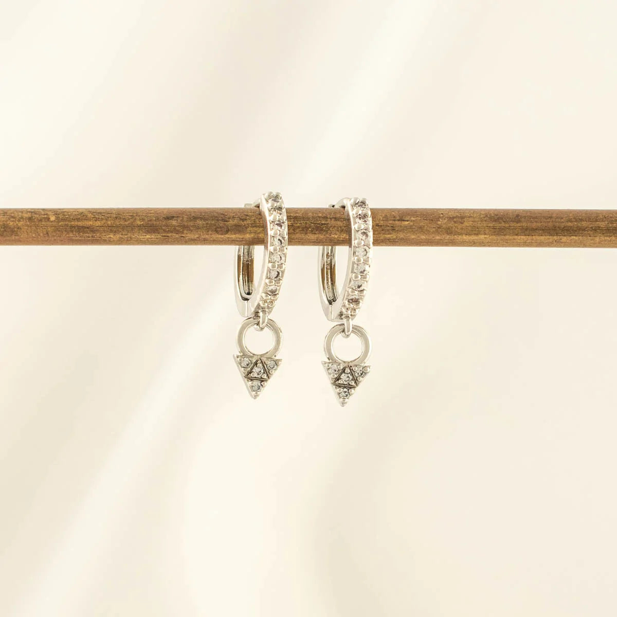 Liz Triangle White Zircon Embellished Huggie Earrings