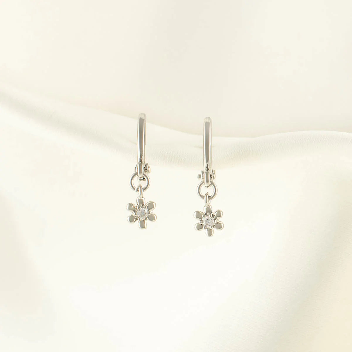 Kalina Flower White Zircon Huggie Earrings
