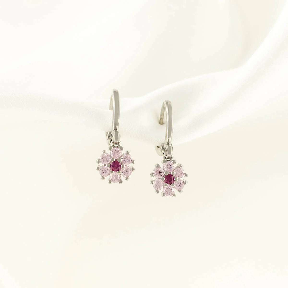 Myra Pink Zircon Flower Huggie Earrings