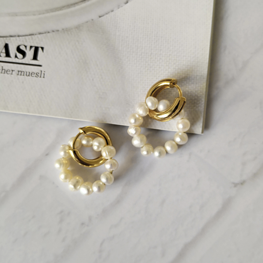 Marquis Gold & Freshwater Pearl Earrings
