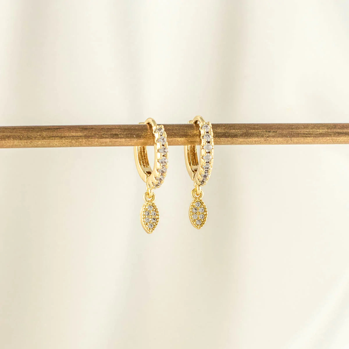 Phyllis Leaf White Zircon Embellished Huggie Earrings