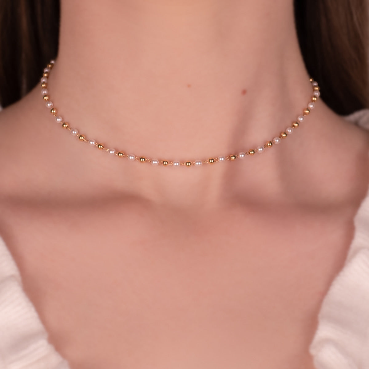 Ciara Gold Pearl Choker Necklace