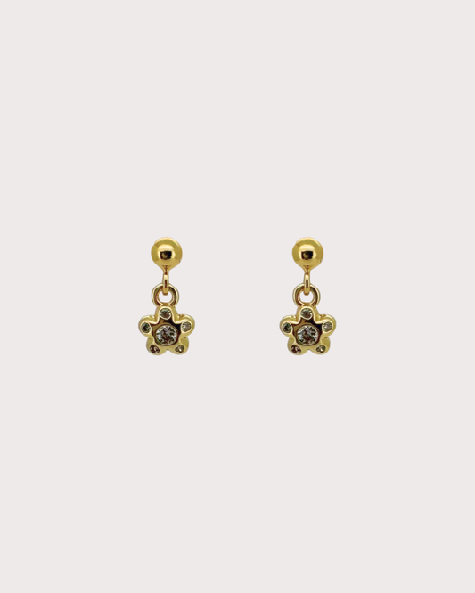 Mindy Flower White Zircon Dangle Studs