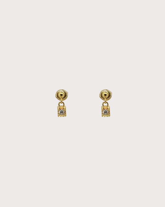 Minnie Carved Rectangle White Zircon Dangle Studs