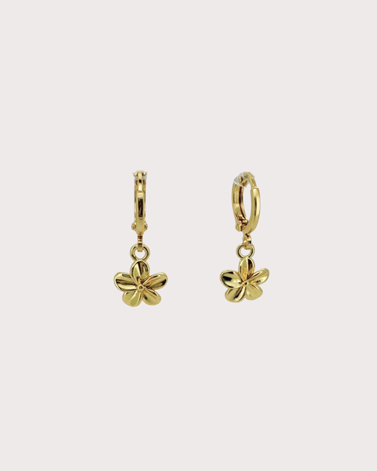 Plummeria Flower Huggie Earrings