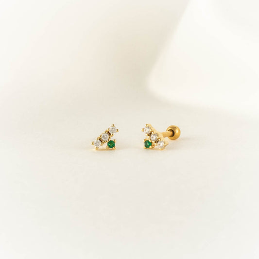 Ashanti Green and White Zircon Stainless Steel Ball Studs