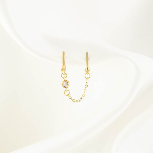 Callista White Zircon Huggie Chain Earring