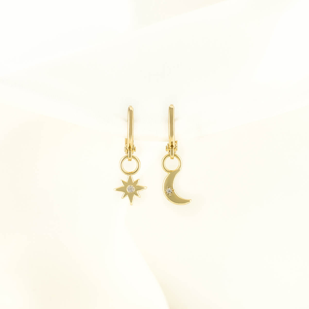 Celeste White Zircon Moon and Star Huggie Earrings