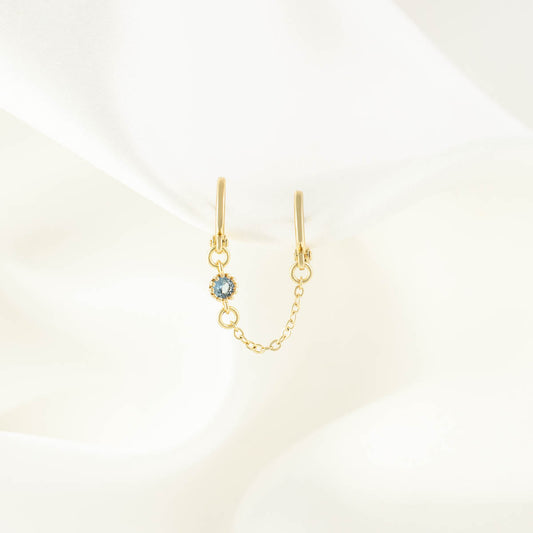 Daphne Blue Zircon Huggie Chain Earring