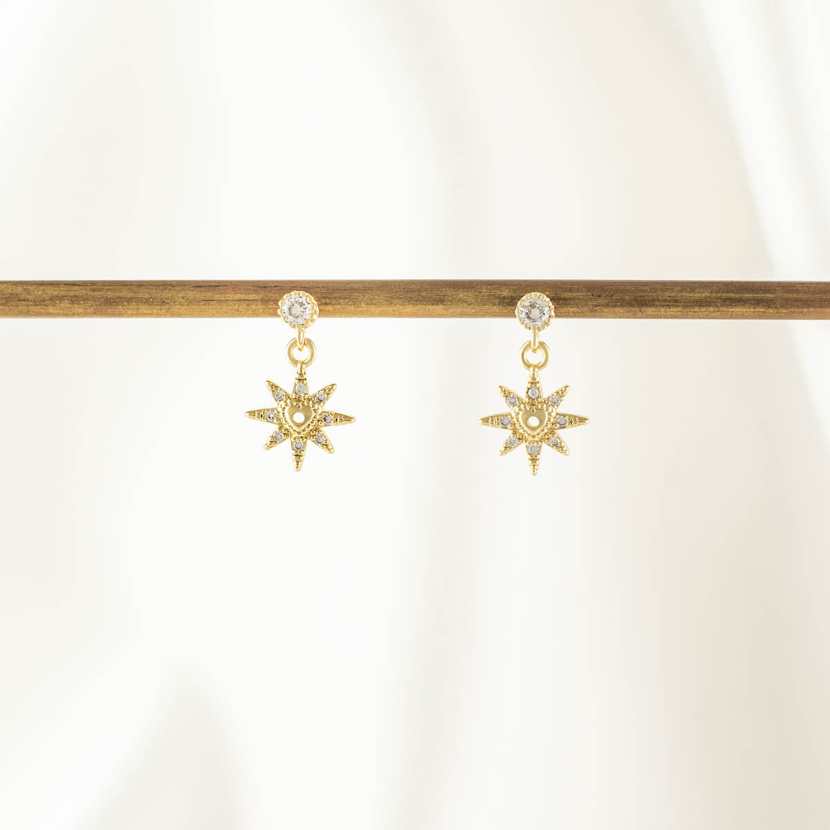 Elaine Heart Sun White Zircon Embellished Stud Earrings