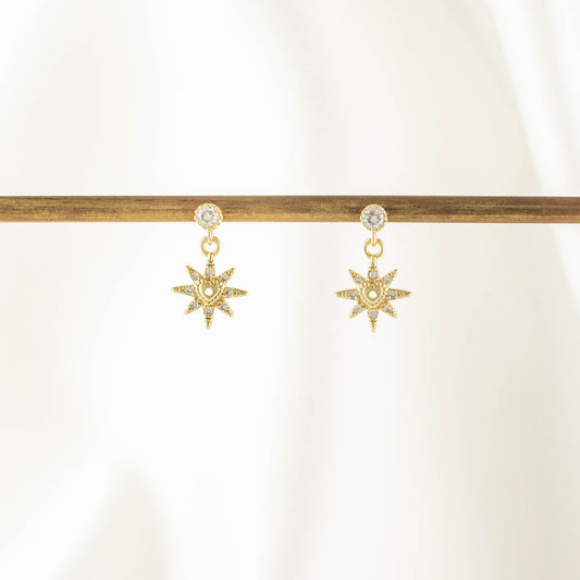 Elaine Heart Sun White Zircon Embellished Stud Earrings