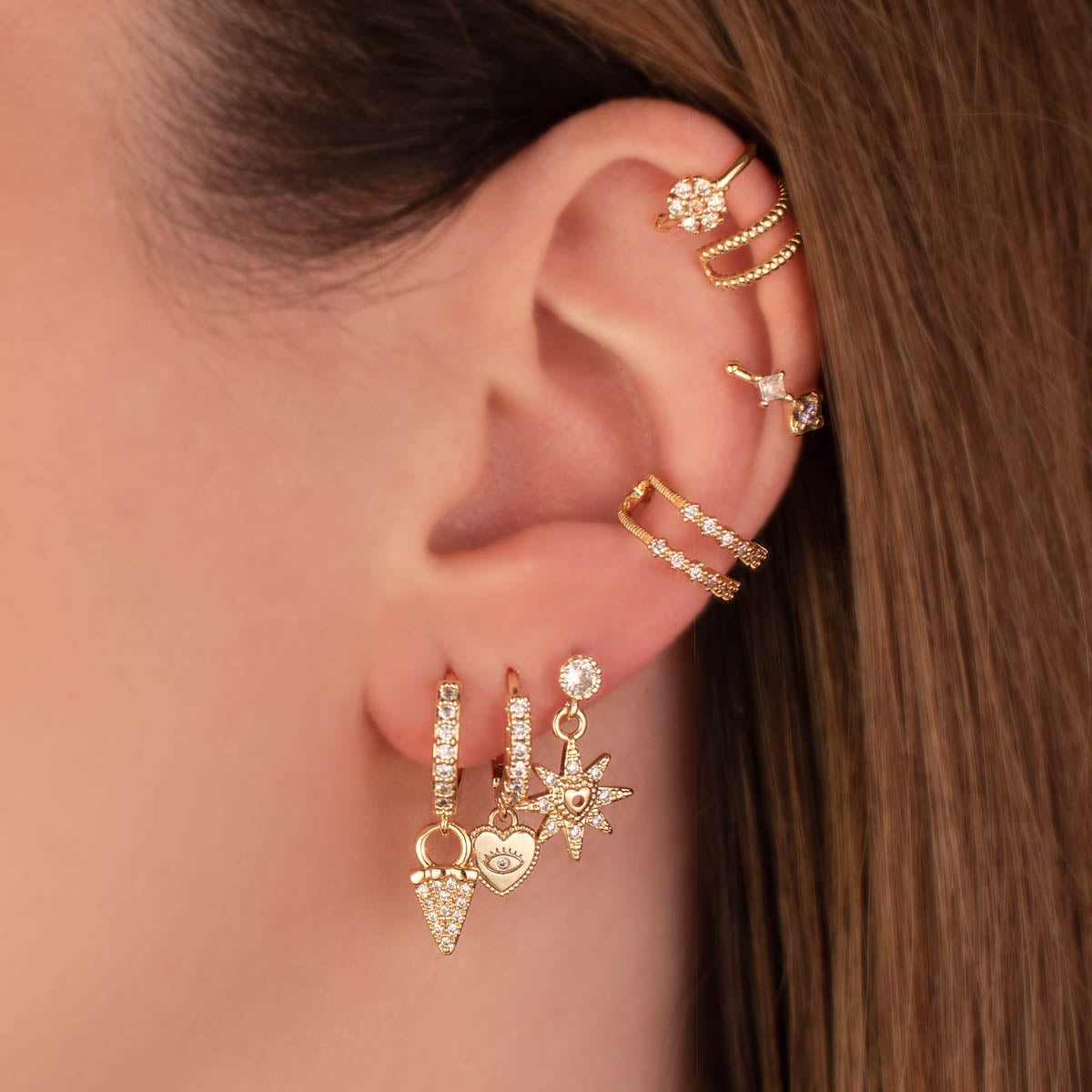 Elaine Heart Sun White Zircon Embellished Stud Earrings