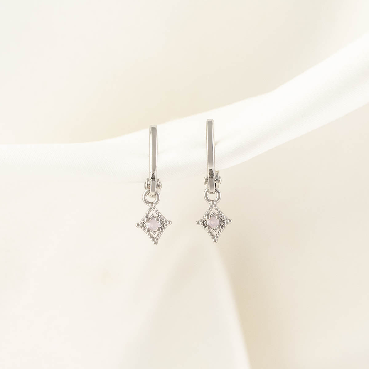 Glinda Pink Moonstone Huggie Earrings