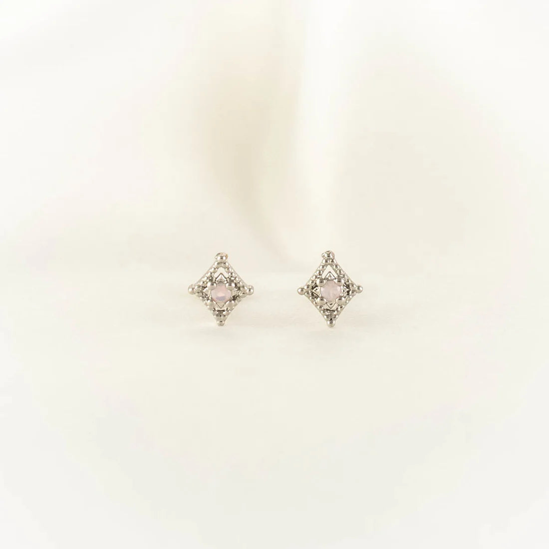 Glinda Diamond Pink Opal Studs