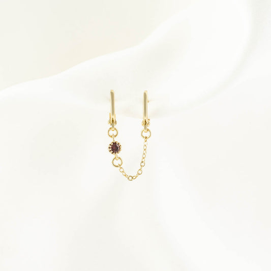 Jolie Red Zircon Huggie Chain Earring